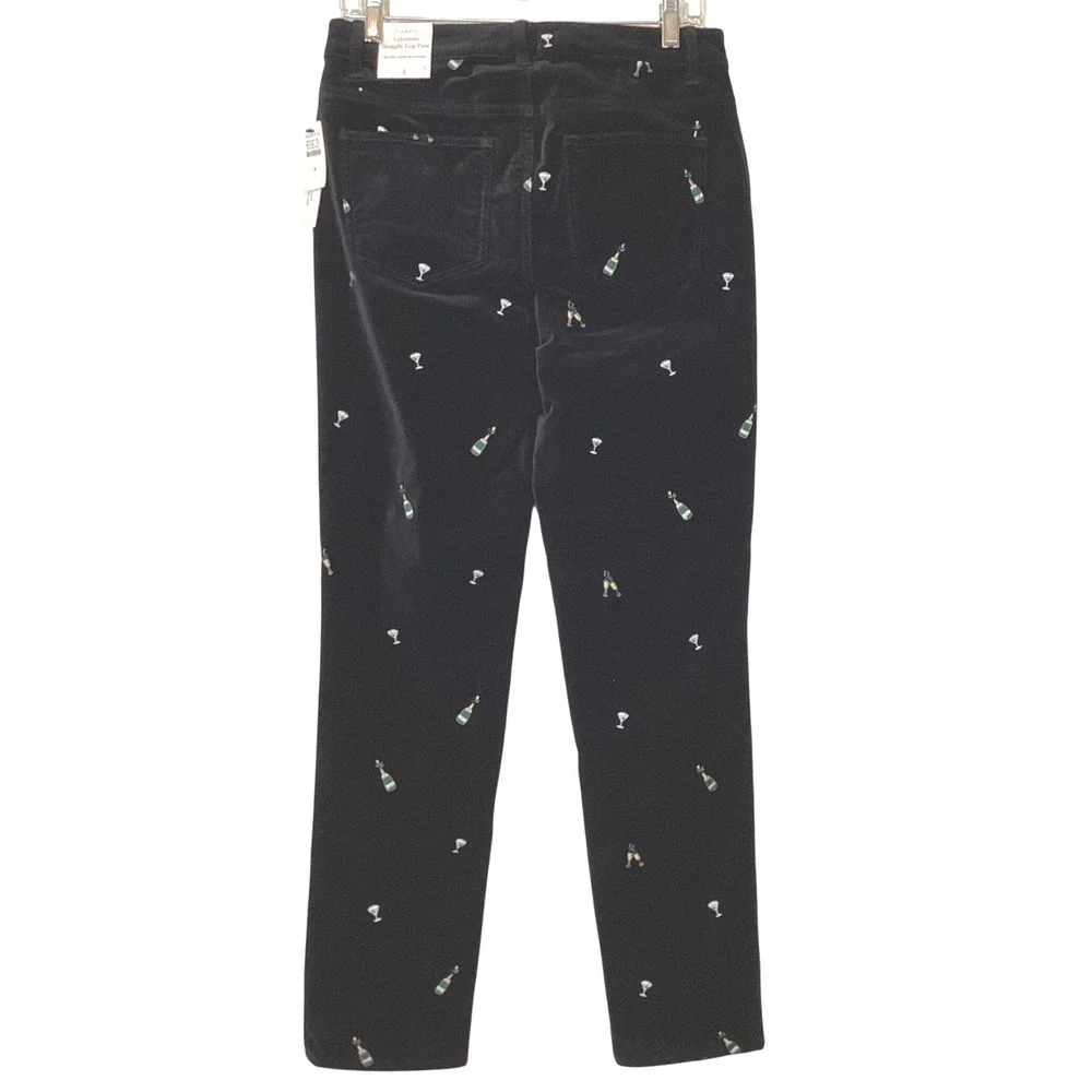 Talbots Velveteen Straight Leg Pant Black Embroidered Champagne Pop NWT - Size 4